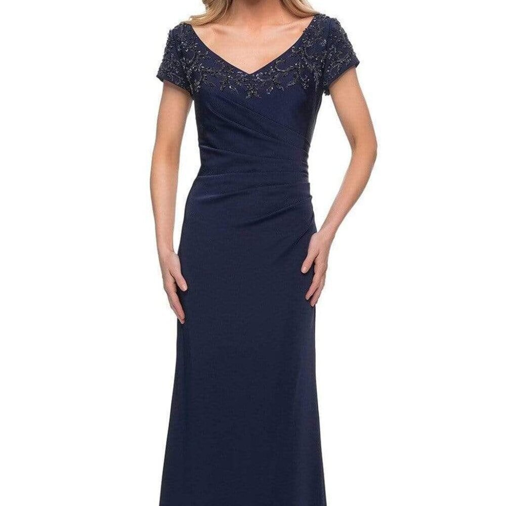 SALE NWT La Femme 28321SC Jersey Evening Dress Navy Size 10